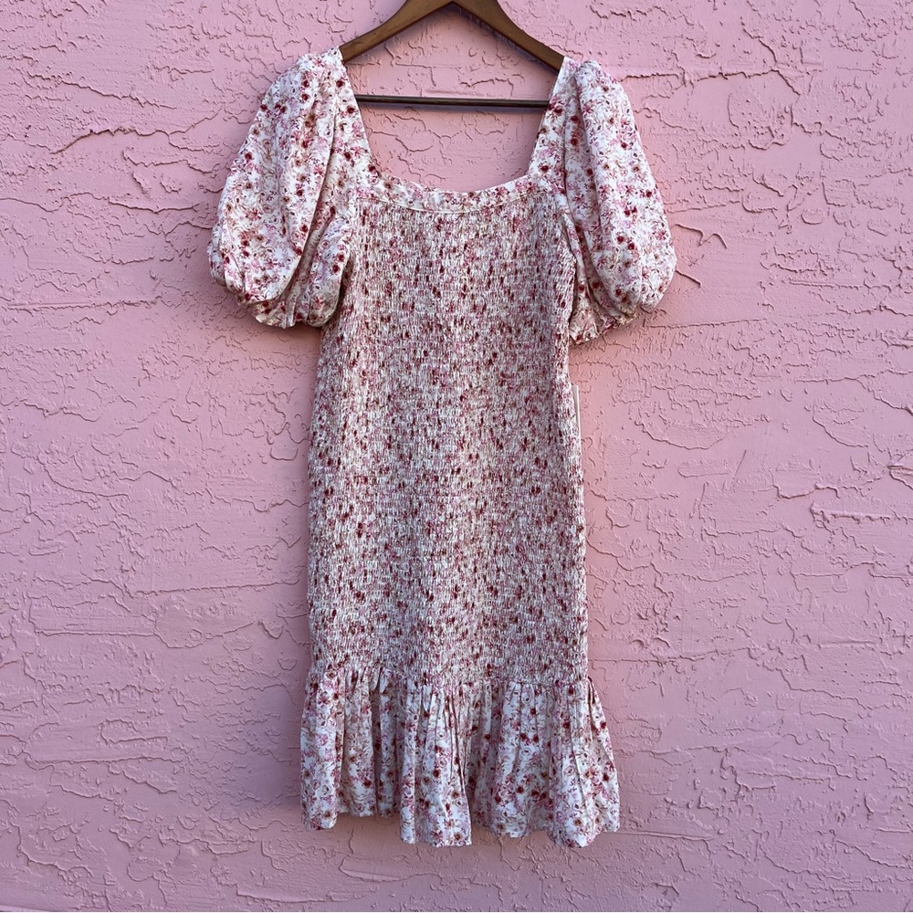 NEW Anthropologie Another Love Smocked Floral Mini Dress Pink Size Medium NWT